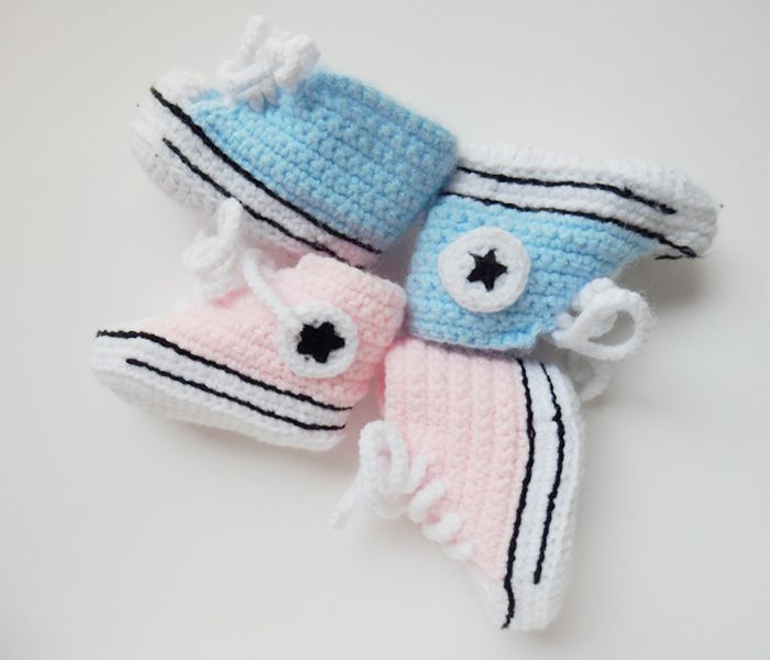 Patucos para Bebé Recién Nacido tipo Converse, 0-3 meses Azul Celeste.  Handmade. Crochet. España : : Productos Handmade